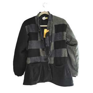 NWT Tribe Black Patchwork Canvas Button‎ Front Long Sleeve Jacket Womans Size XL